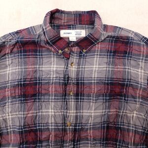 Old Navy Tartan Flannel Button Up Shirt Mens Size Large L Gray Blue Red